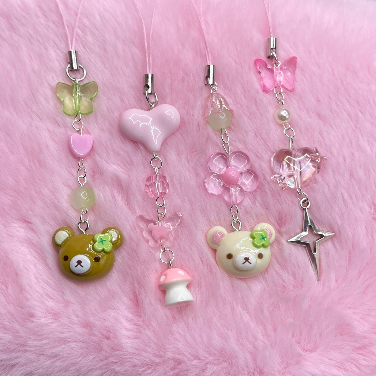 Kawaii bear phone charms pink aesthetic beaded phone accessories