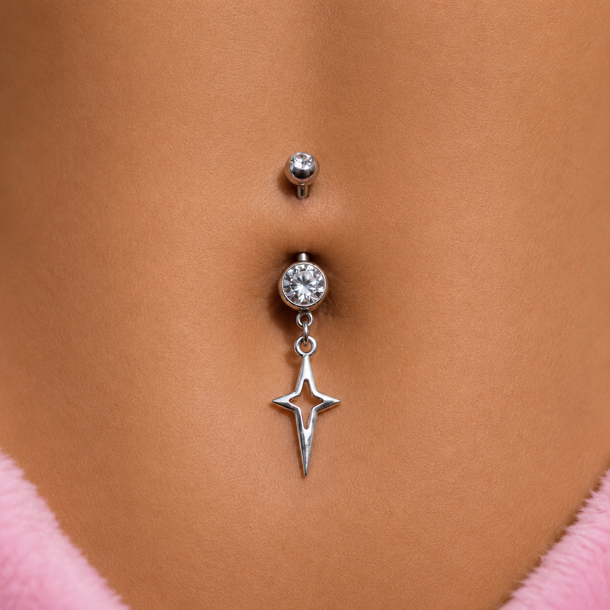 Surgical steel silver CZ Star Belly Naval Bar
