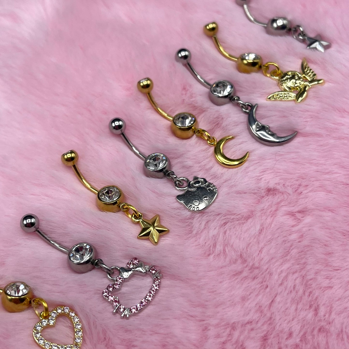 Gold surgical steel cz star Belly Naval Bar