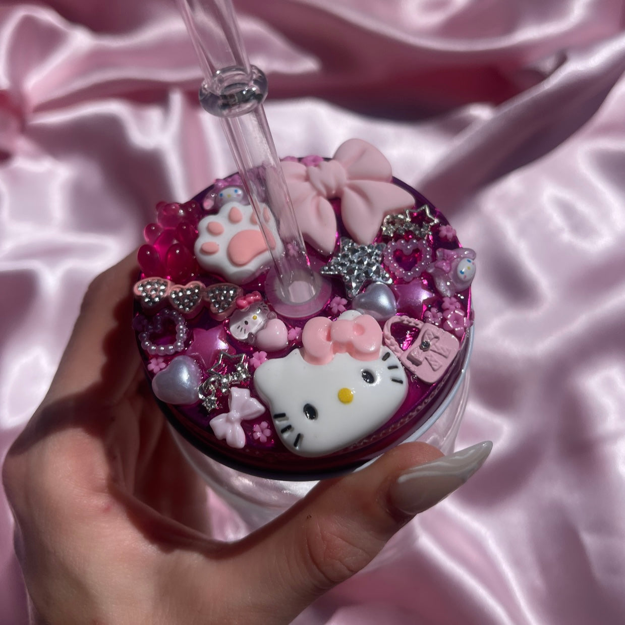 Kawaii Junk Glass Drinking Cup with straw