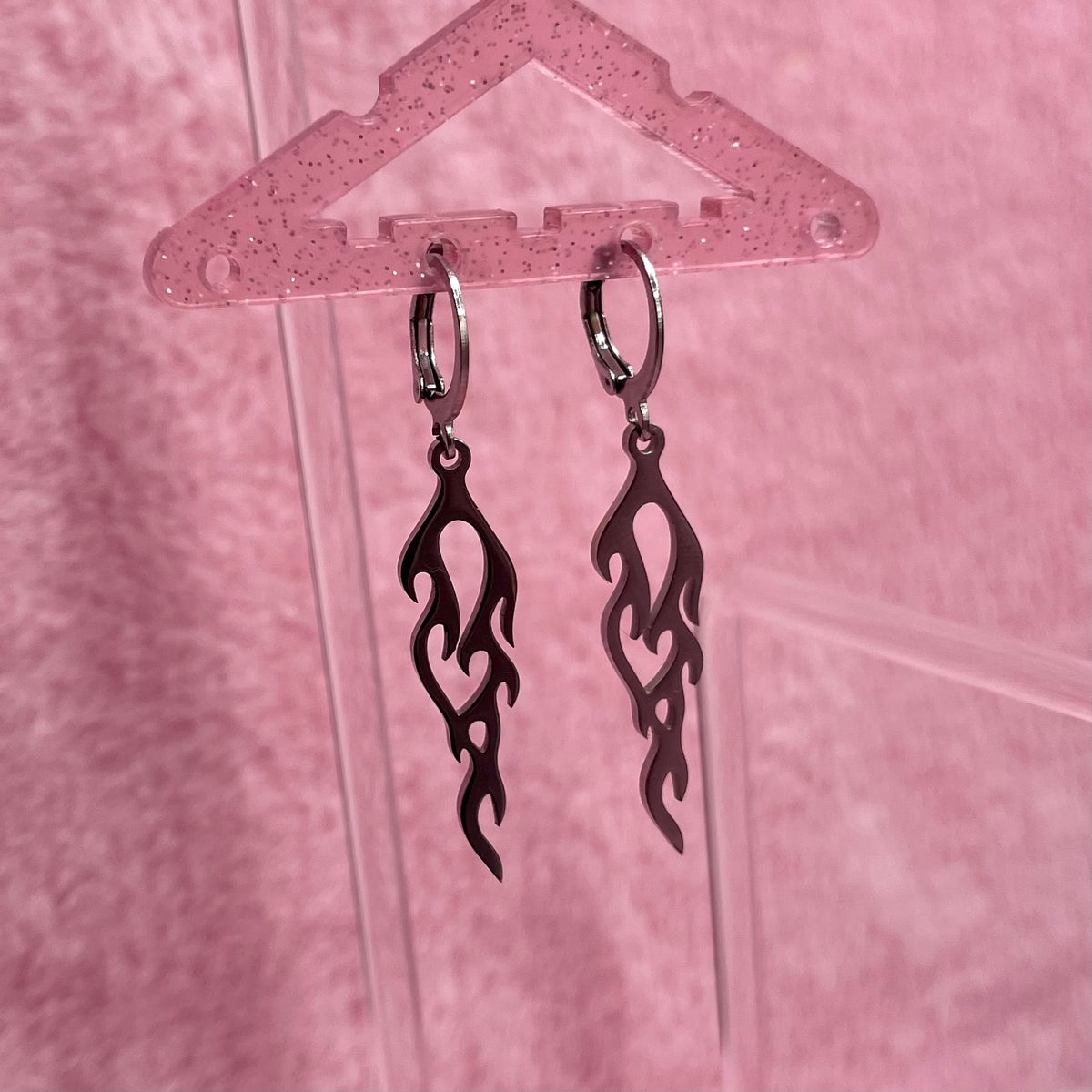 Silver Stainless steel Flame Huggie Hoop Earrings