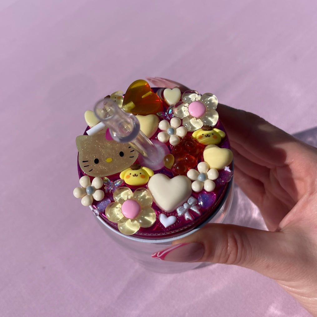 Kawaii Junk Glass Drinking Cup with straw