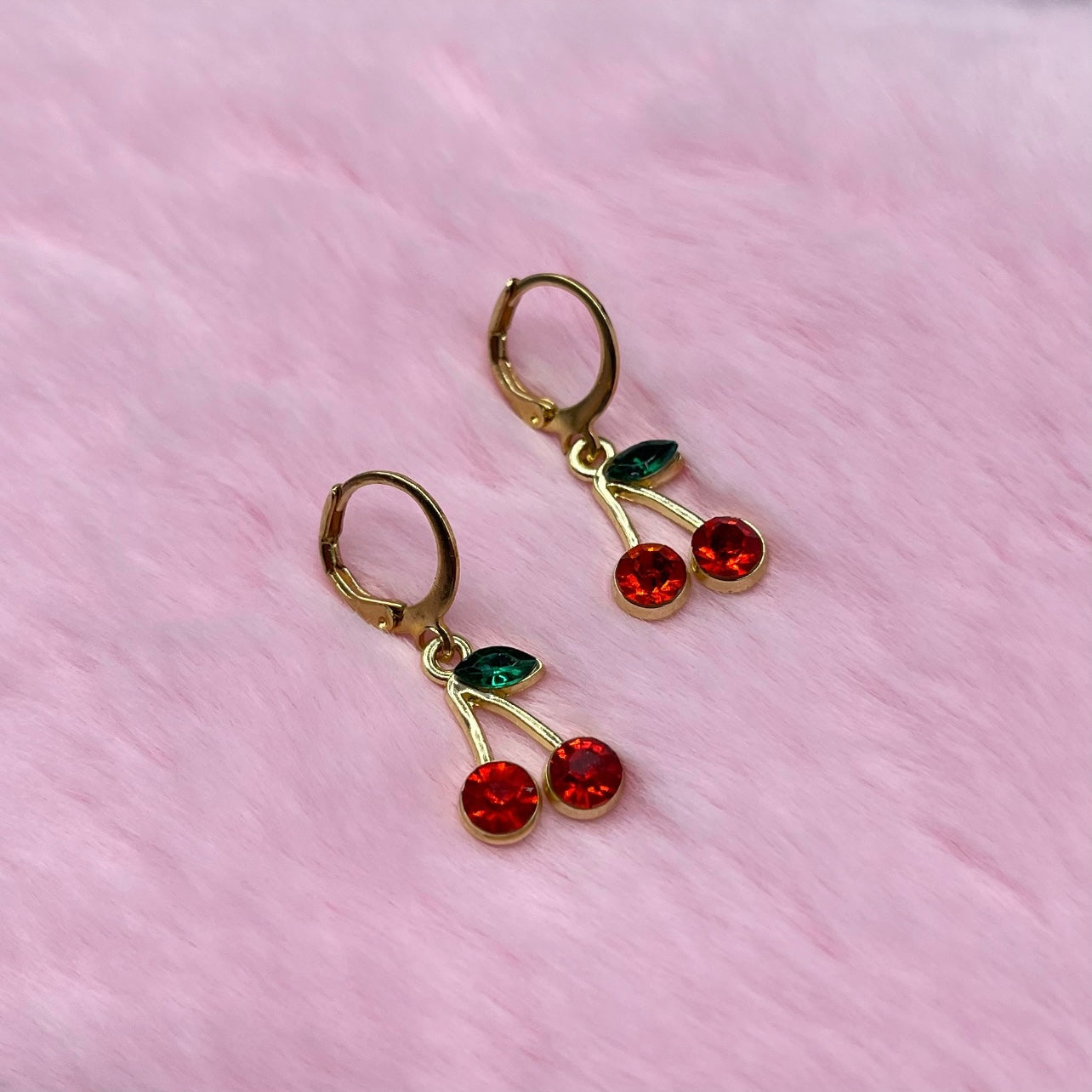 Gold Stainless steel CZ Cherry Huggie Hoop Earrings