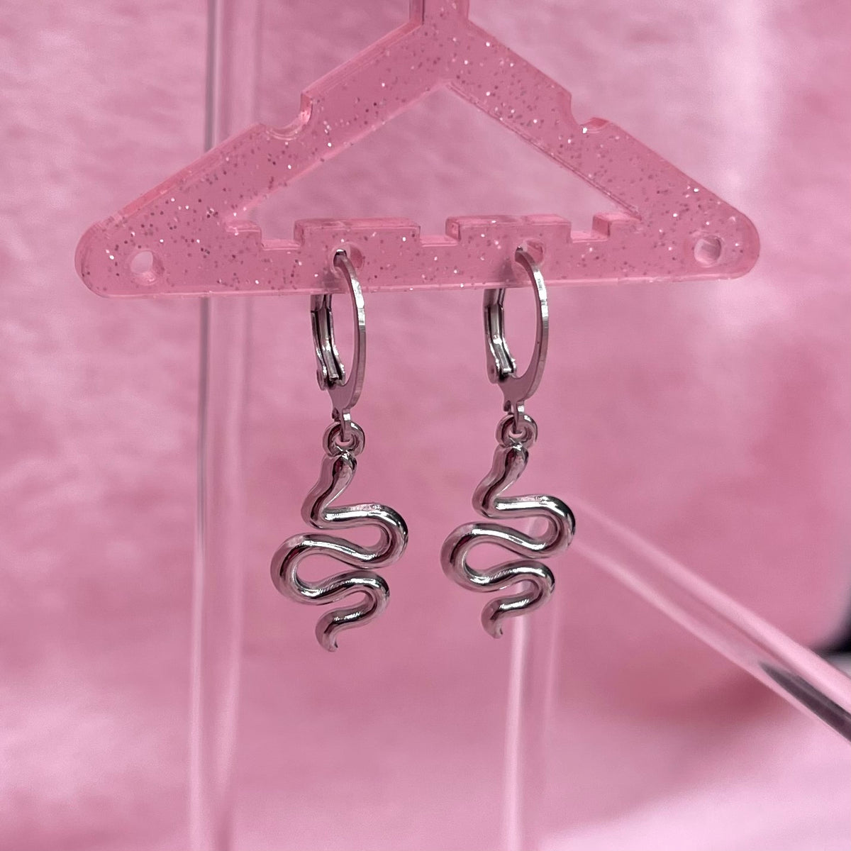 Silver Stainless steel Snake Huggie Hoop Earrings