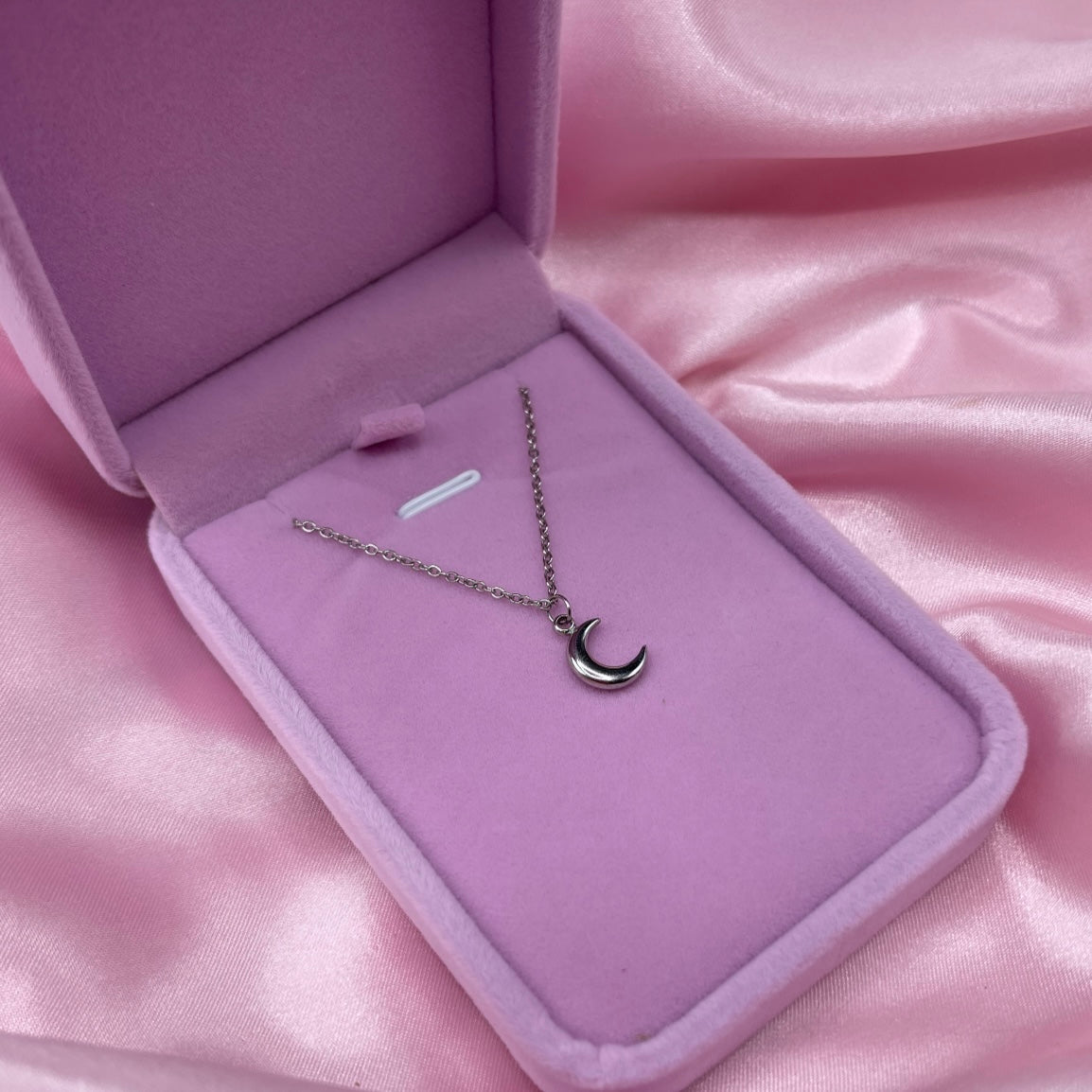 Silver stainless steel moon adjustable Necklace