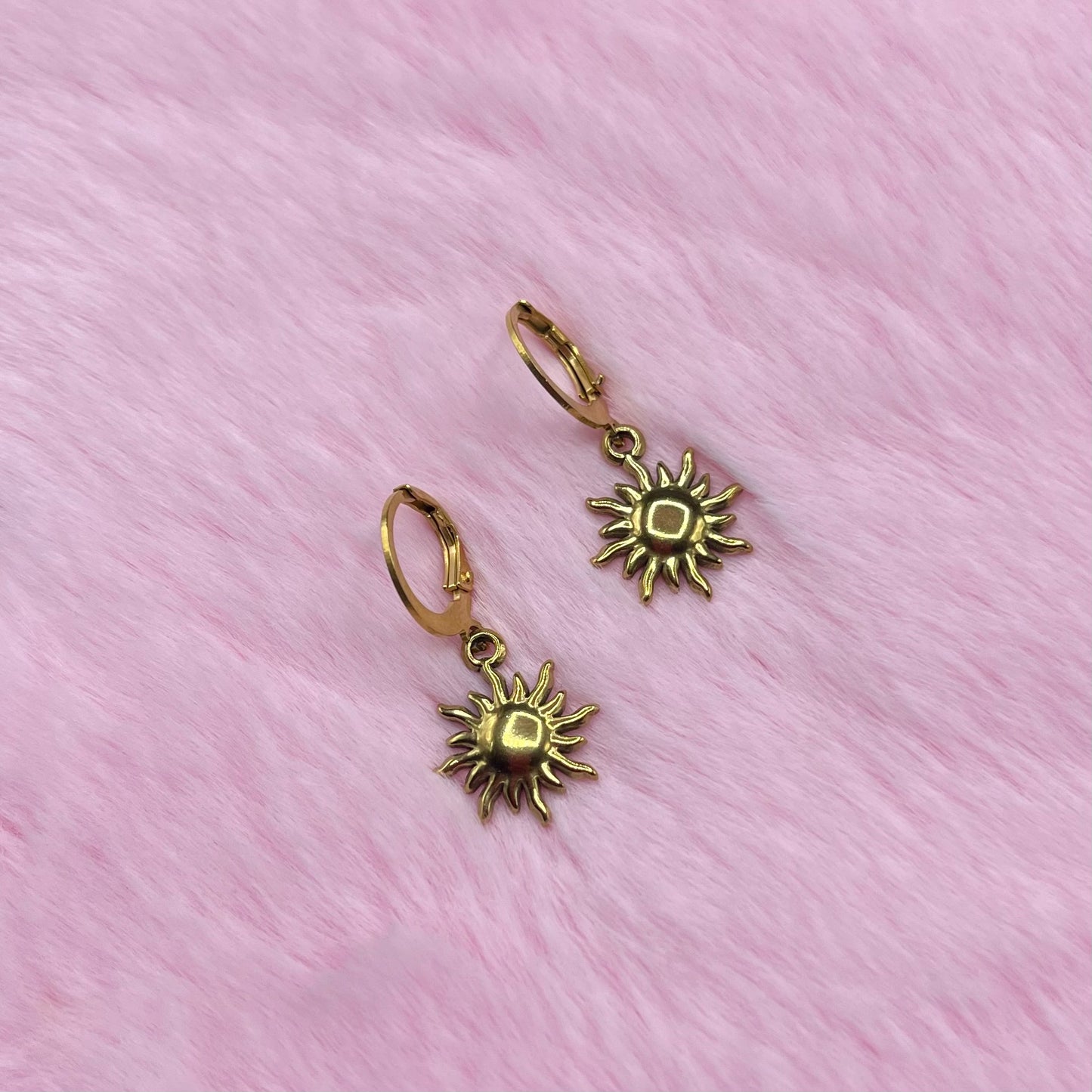 Gold Stainless steel Sun Huggie Hoop Earrings