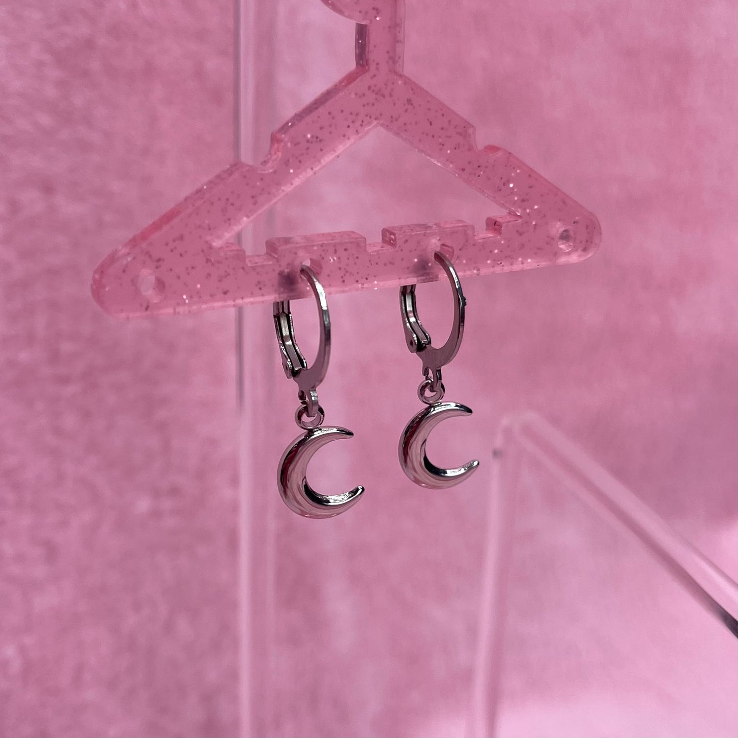 Silver Stainless steel moon Huggie Hoop Earrings