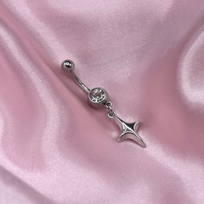 Surgical steel silver Diamanté Star Belly Naval Bar