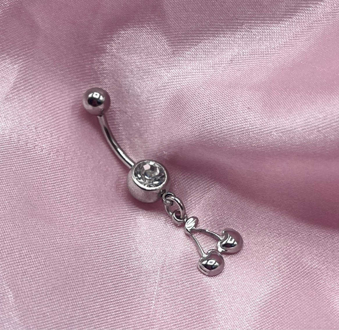 Surgical steel silver CZ cherry Belly Naval Bar