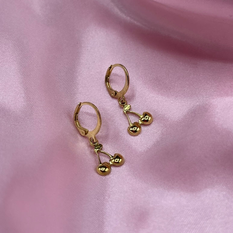 Gold Stainless steel cherry Huggie Hoop Earrings
