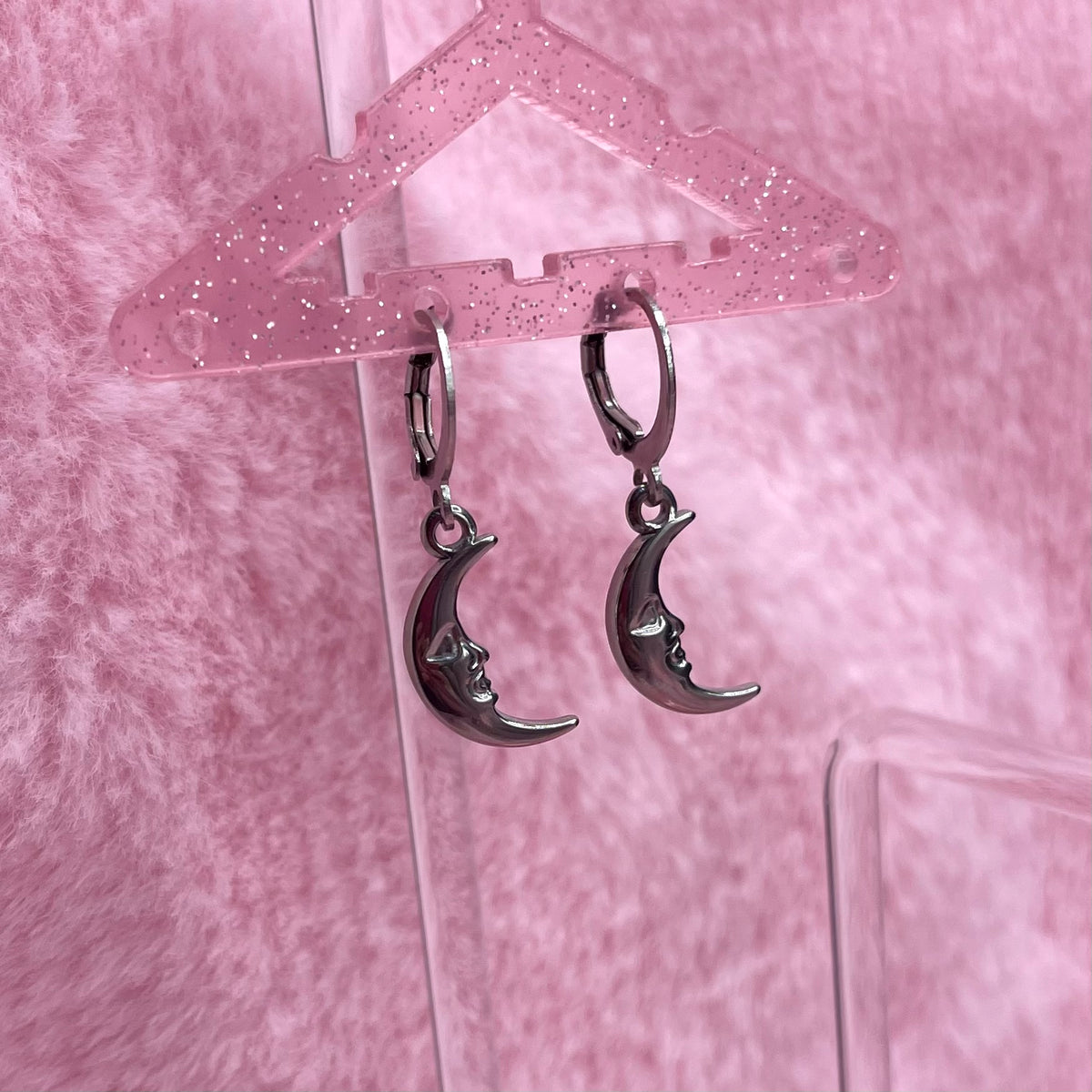 Silver Stainless steel moon Huggie Hoop Earrings