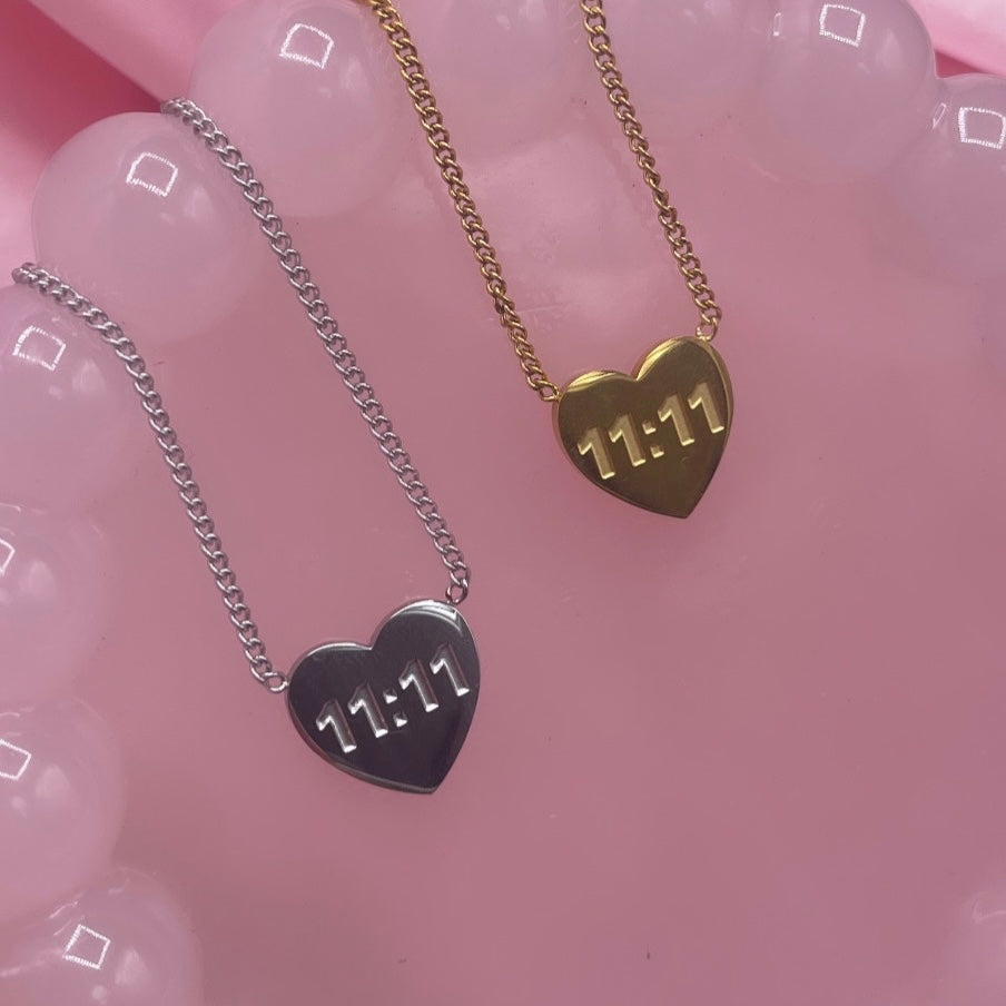 11:11 engraved heart pendant Angel number adjustable necklace