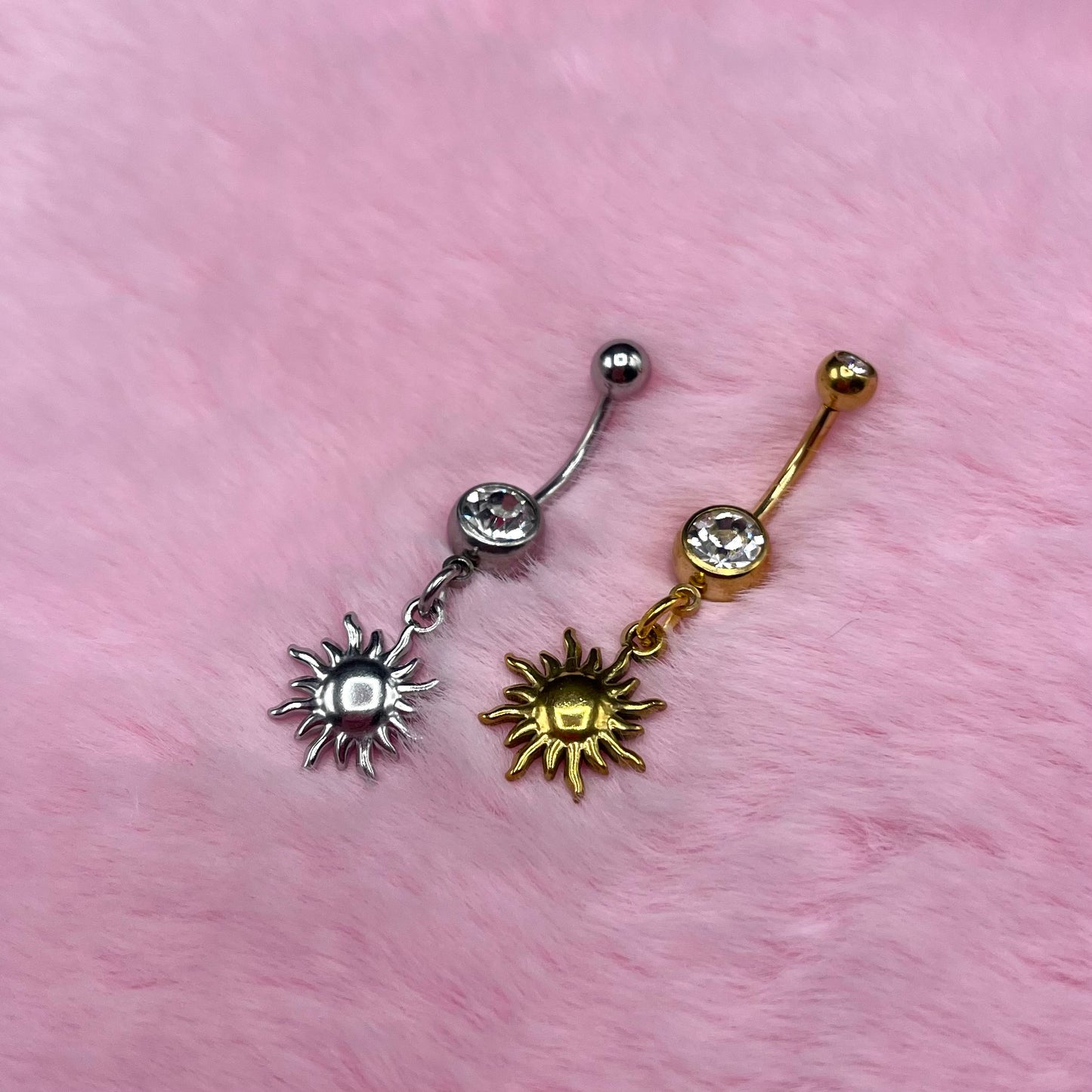 Gold surgical steel cz sun Belly Naval Bar