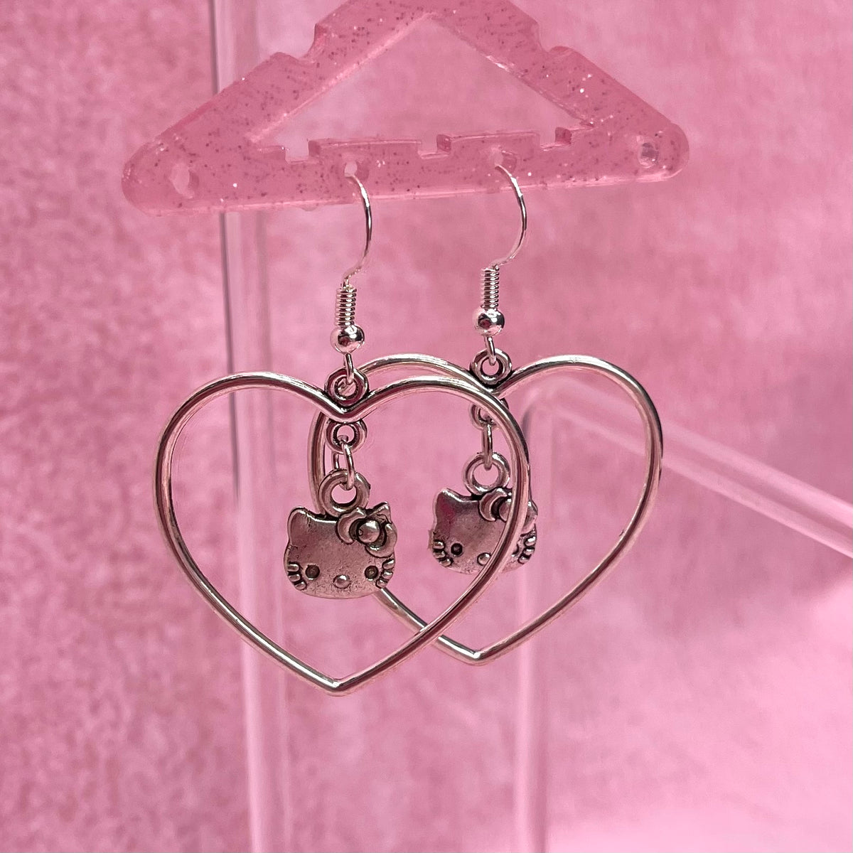 Sterling silver heart kitty Earrings