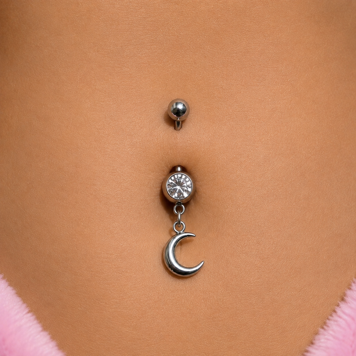 Surgical steel silver CZ moon Belly Naval Bar