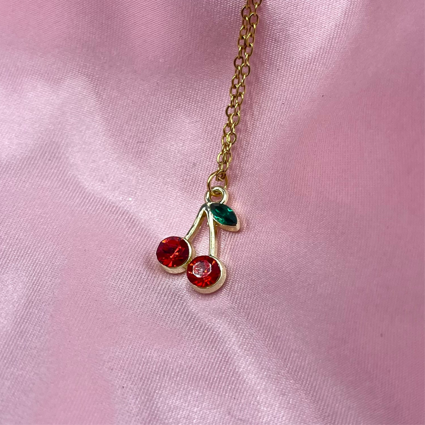 Gold stainless steel diamanté cz cherry adjustable Necklace