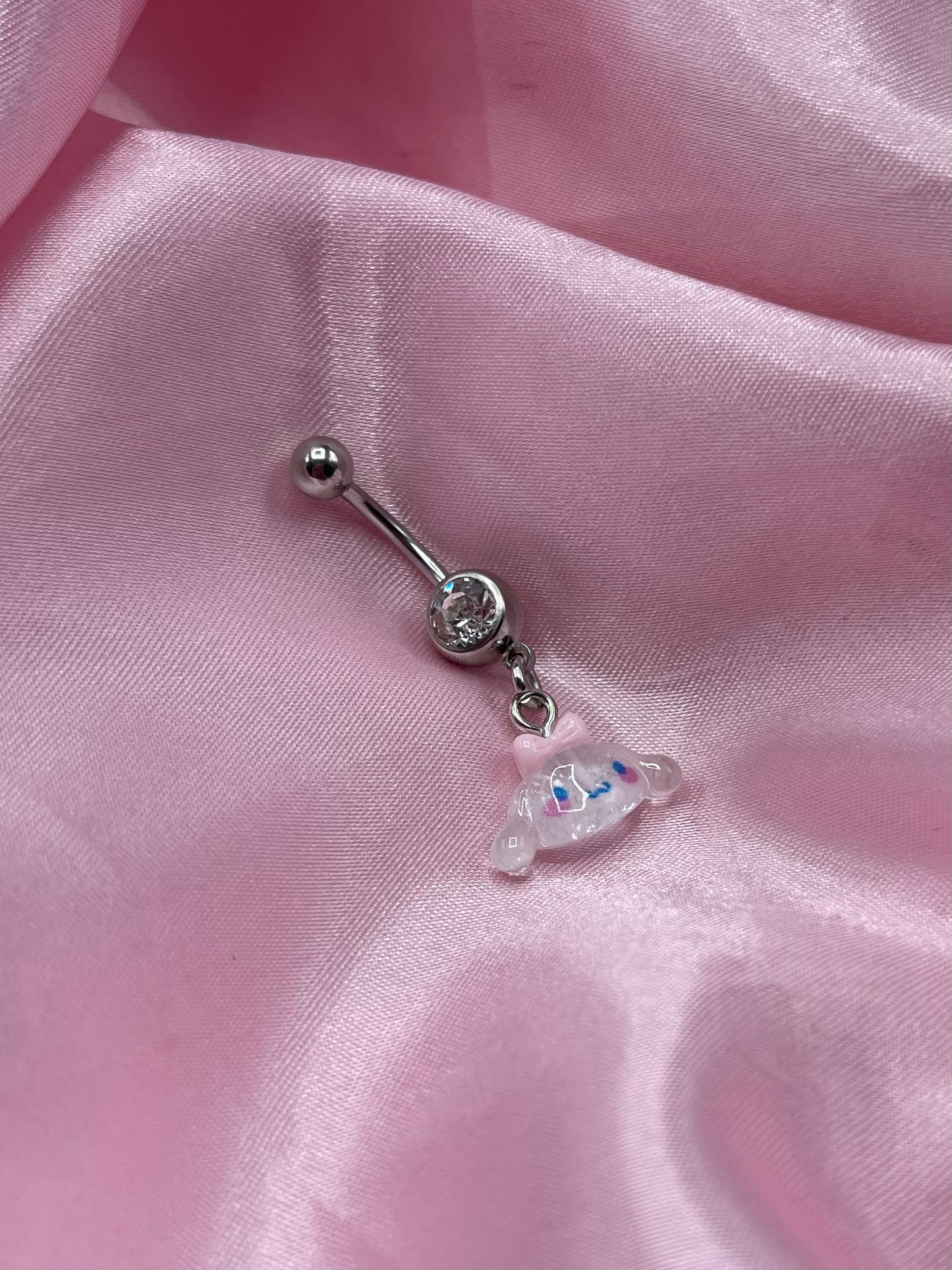Surgical steel silver CZ kawaii Belly Naval Bar