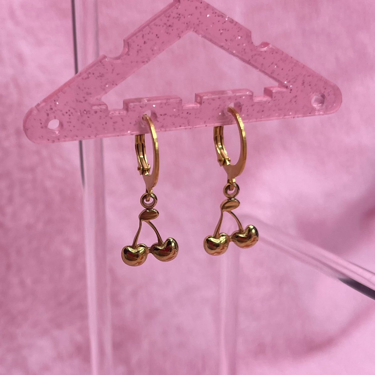 Gold Stainless steel cherry Huggie Hoop Earrings