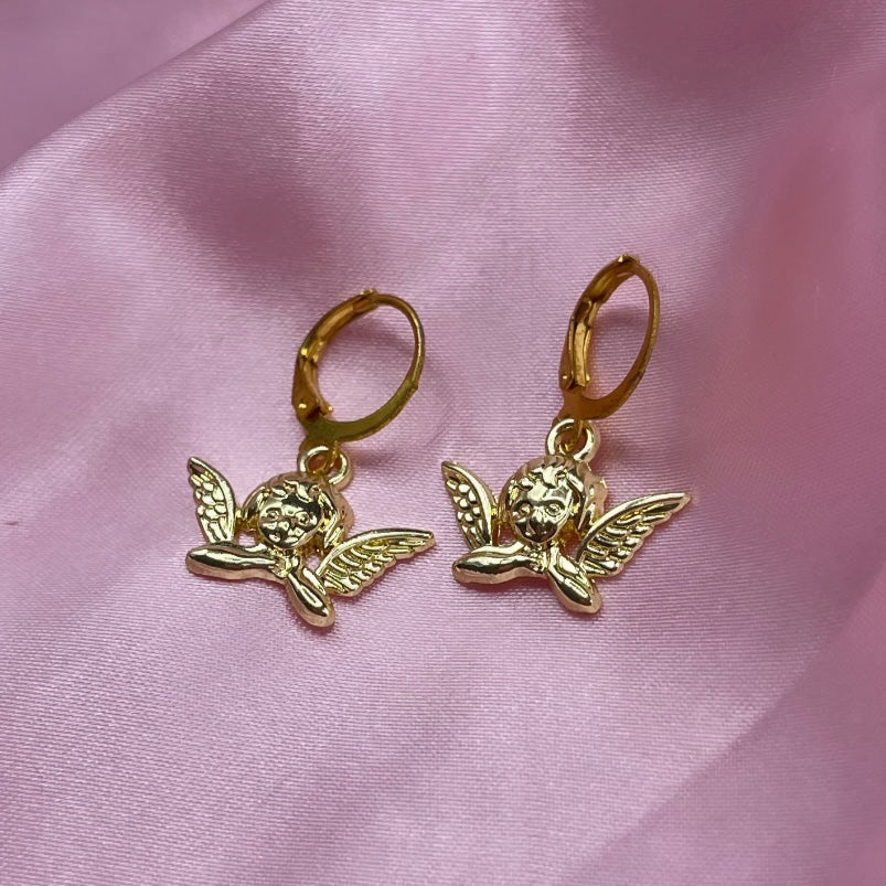 Gold Stainless steel Angel cherub Huggie Hoop Earrings