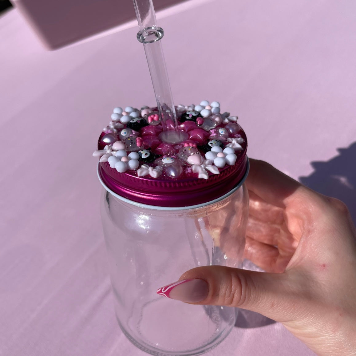 Kawaii Junk Glass Drinking Cup with straw