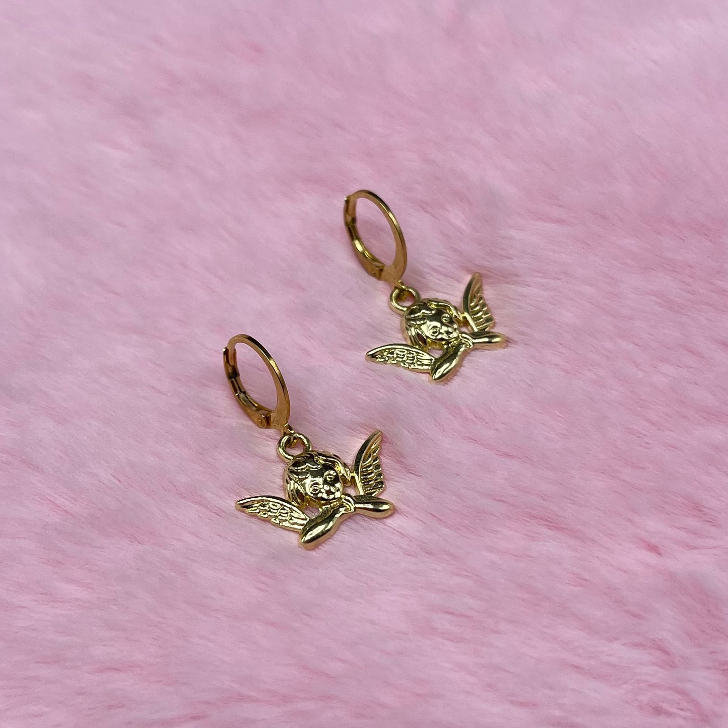 Gold Stainless steel cherub Huggie Hoop Earrings