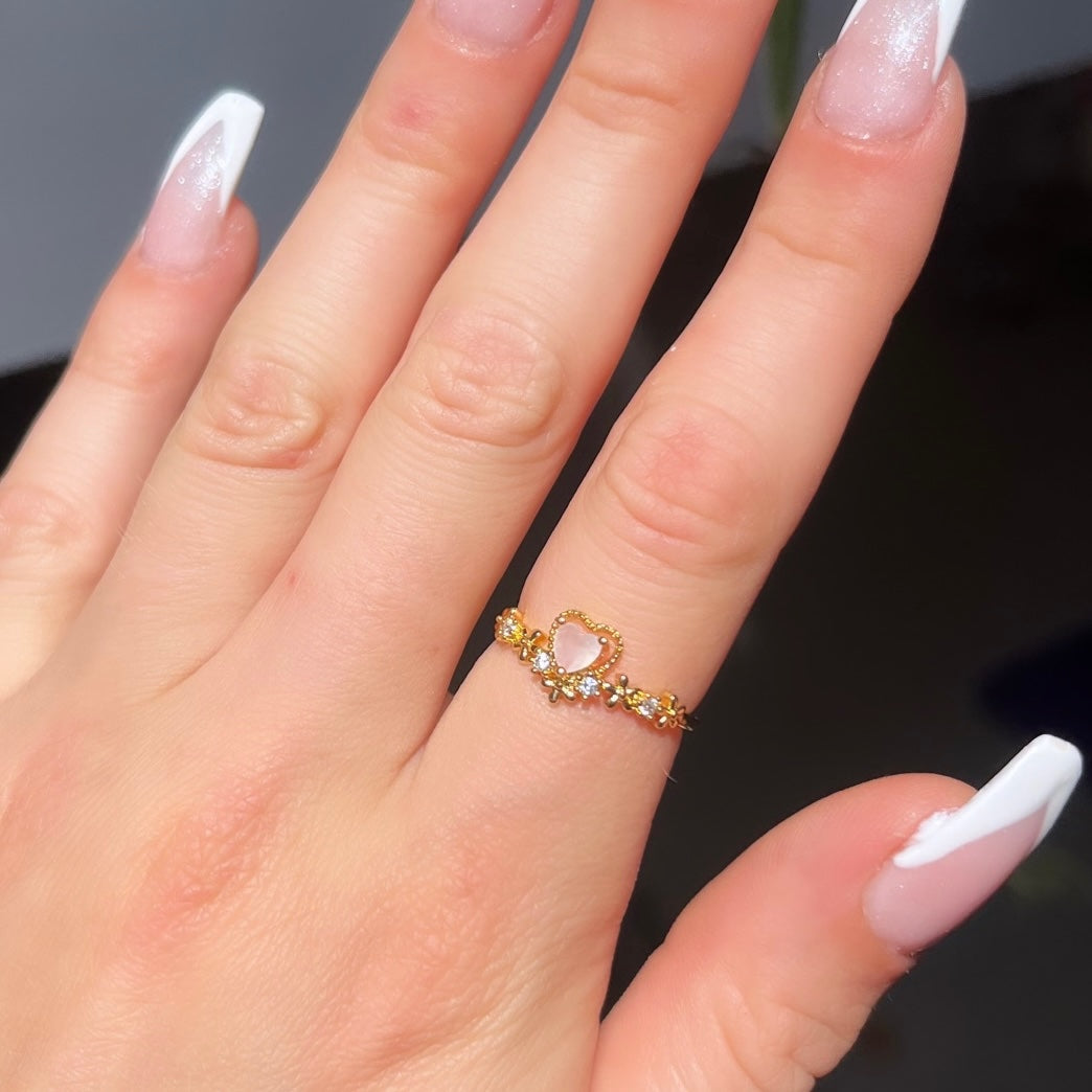 Gold Diamanté flower Princess Baby Pink adjustable Ring