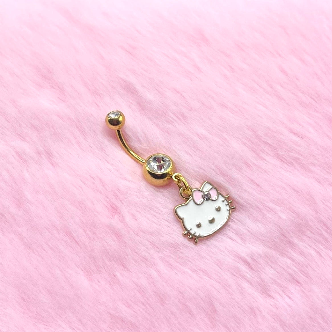 Gold Surgical steel CZ kitty Belly Naval Bar