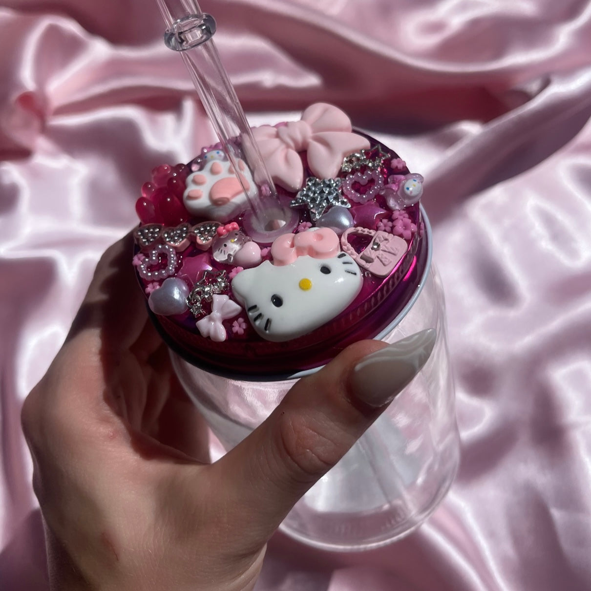 Kawaii Junk Glass Drinking Cup with straw