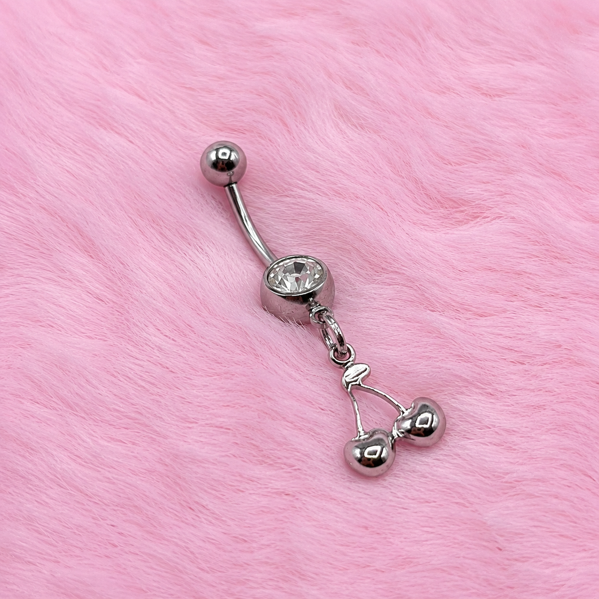 Surgical steel silver CZ cherry Belly Naval Bar