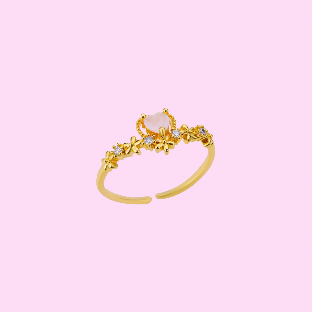 Gold Diamanté flower Princess Baby Pink adjustable Ring