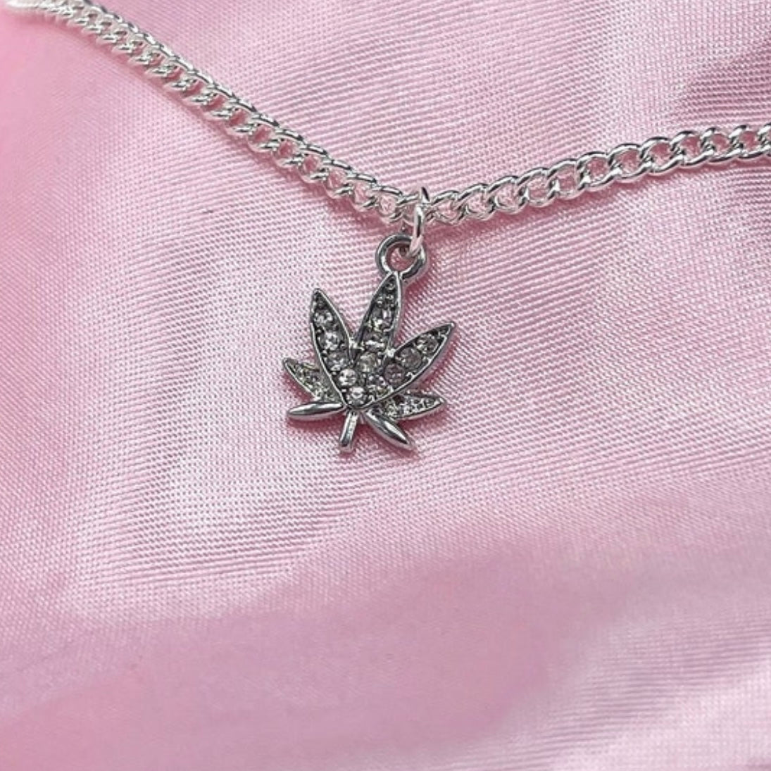 Sterling Silver Plated Small Diamanté CZ Leaf Necklace