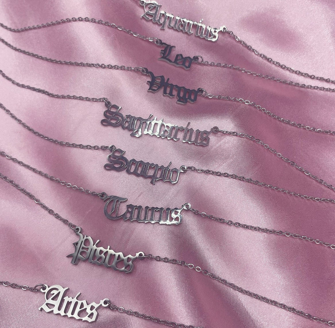 Stainless steel Silver Zodiac Sign Horoscope Necklace Old English letter
