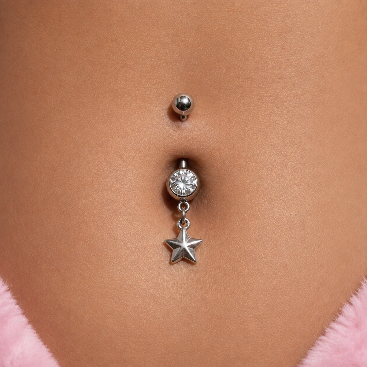 Silver surgical steel cz star Belly Naval Bar