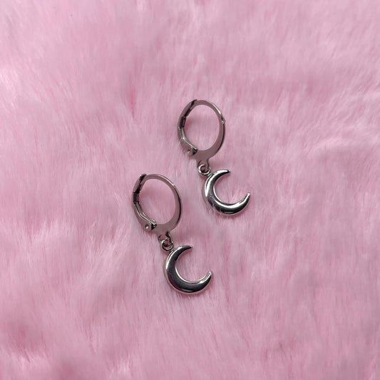 Silver Stainless steel moon Huggie Hoop Earrings