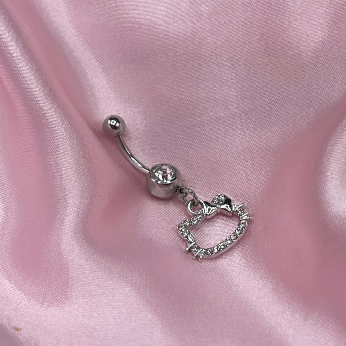 Surgical steel silver CZ kitty Belly Naval Bar