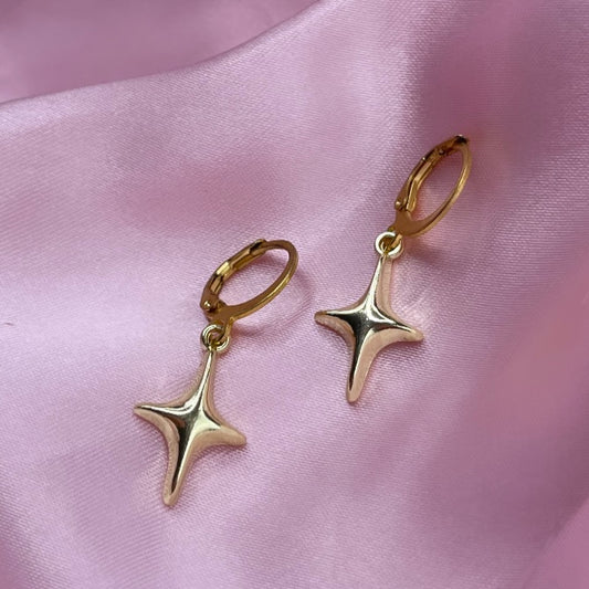 Gold Stainless steel sparkle star Huggie Hoop Earrings