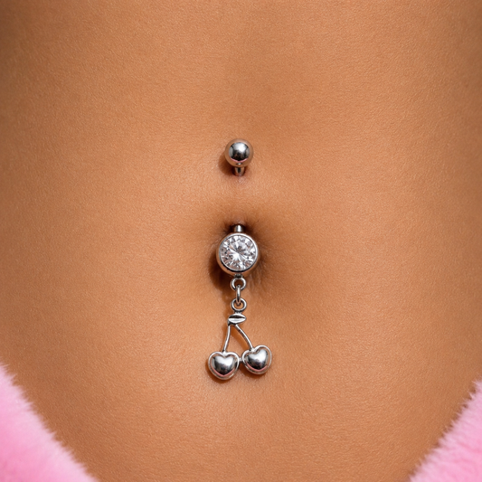 Surgical steel silver CZ cherry Belly Naval Bar