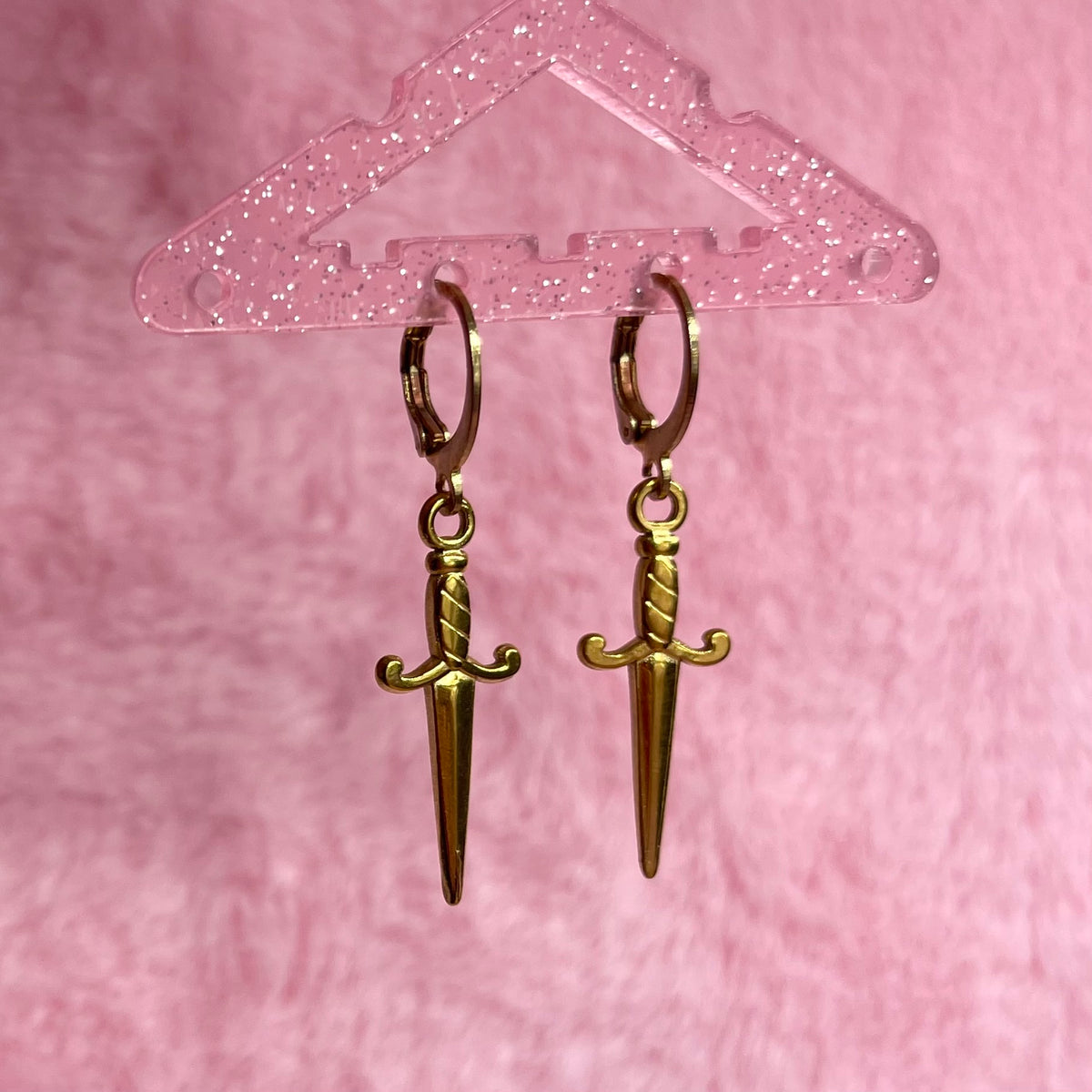 Gold Stainless steel Dagger Huggie Hoop Earrings