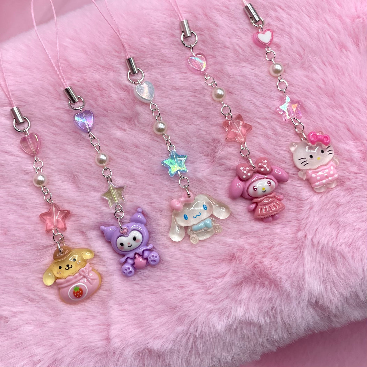 Kawaii phone charms pink aesthetic beaded phone accessories