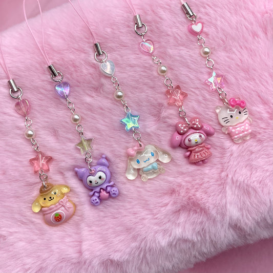Kawaii phone charms pink aesthetic beaded phone accessories