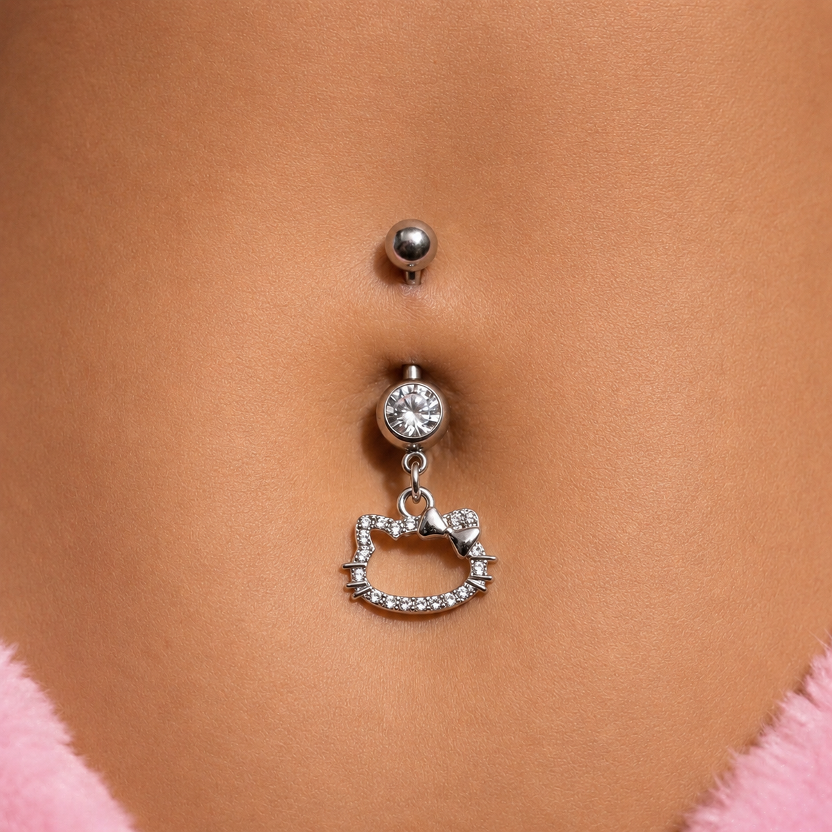 Surgical steel CZ kitty Belly Naval Bar