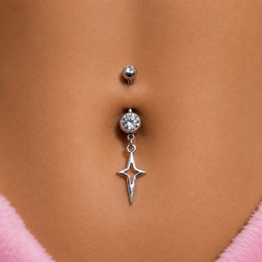 Surgical steel silver CZ Star Belly Naval Bar