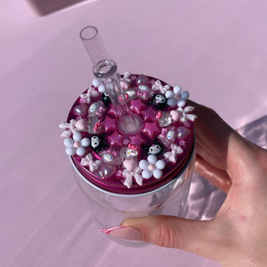 Kawaii Junk Glass Drinking Cup with straw