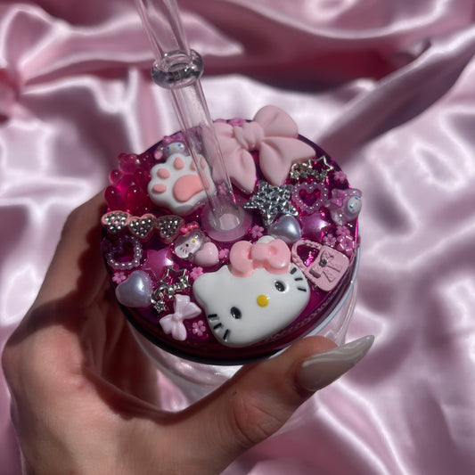 Kawaii Junk Glass Drinking Cup with straw
