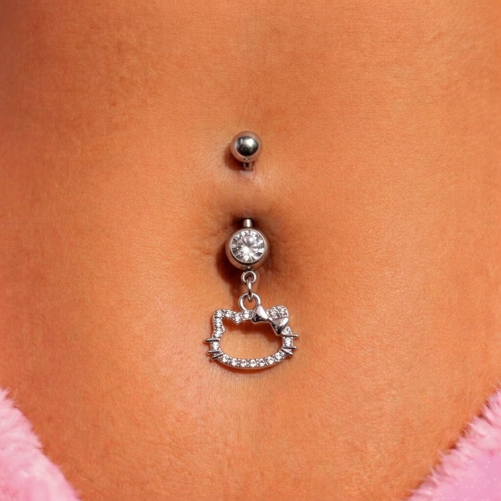 Surgical steel CZ kitty Belly Naval Bar