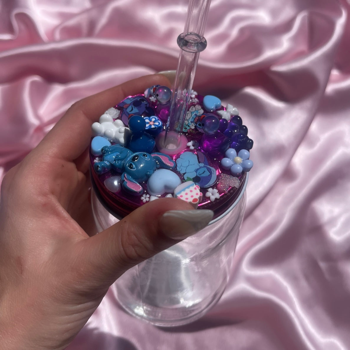 Junk Glass Drinking Cup with straw