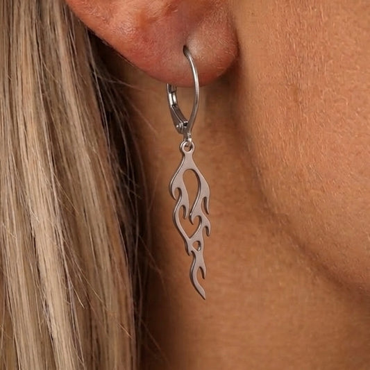 Silver Stainless steel Flame Huggie Hoop Earrings