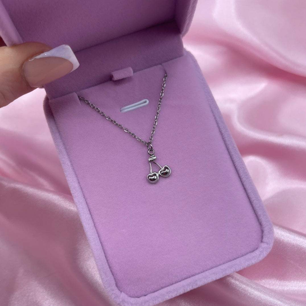 Silver stainless steel cherry adjustable Necklace