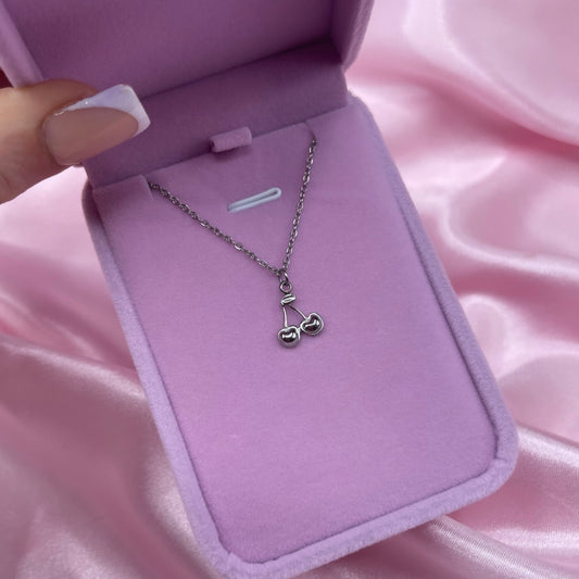 Silver stainless steel cherry adjustable Necklace