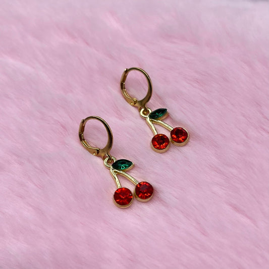 Gold Stainless steel CZ Cherry Huggie Hoop Earrings